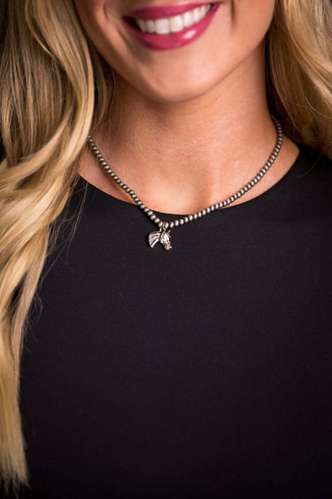 14" Dainty Faux Navajo Pearl Necklace with Horse Head Charm - Cowgirl Charm