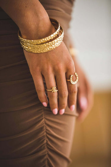18K Gold Plated 3 Hammered Bangles - Cowgirl Charm