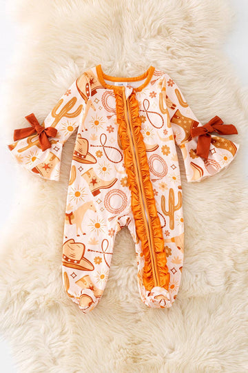 Western baby romper with bell sleeves
