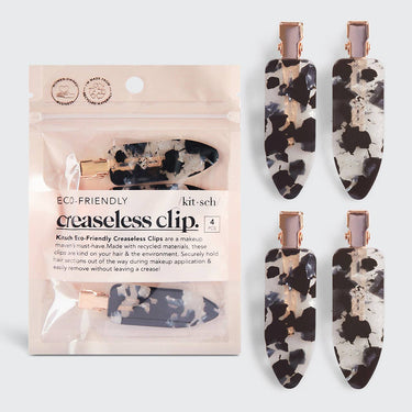 KITSCH eco-friendly creaseless hair clips set, 4 black terrazzo design clips for gentle, stylish hair styling and sectioning.