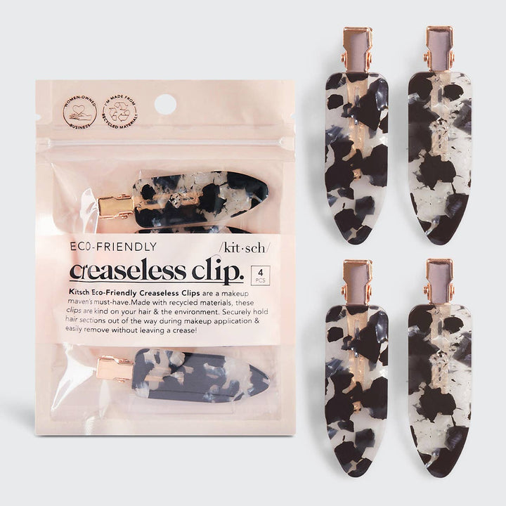 KITSCH eco-friendly creaseless hair clips set, 4 black terrazzo design clips for gentle, stylish hair styling and sectioning.