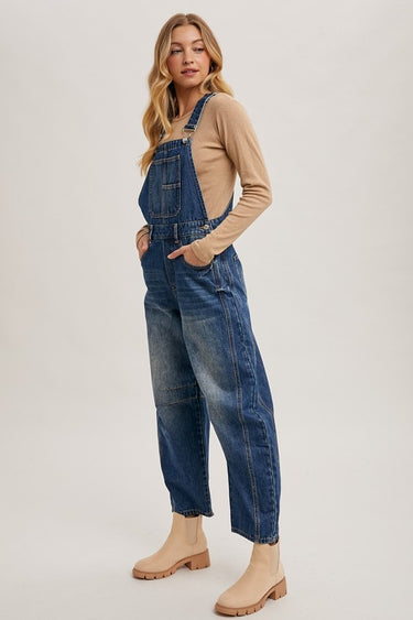 Women’s Denim Barrel Overalls – Relaxed Wide-Leg Bib Overall Jeans