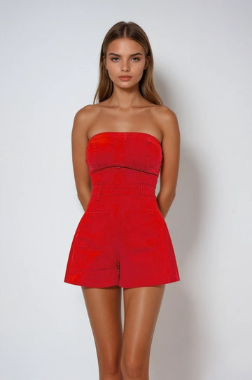 Bold & Beautiful Tube Denim Romper – Western Acid Wash Vibes