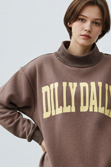 Bucketlist Dilly Dally reversible mocha oversized mock neck sweater, short sleeve sweater, cozy and stylish for casual wear.