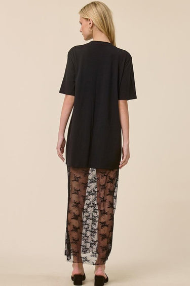 Black vintage horse graphic lace maxi T-shirt dress by Zutter, featuring western style and a relaxed fit.