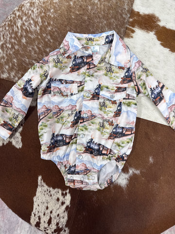 Cowboy Train Pearl Snap Onesie