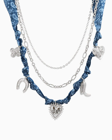 3 Layered Western Denim Bandana Scarf Necklace - Cowgirl Charm