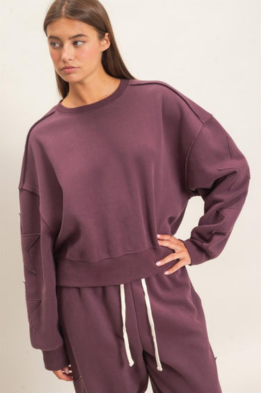Plum Star Sleeve Sweatshirt | Cozy Oversized Boutique Pullover