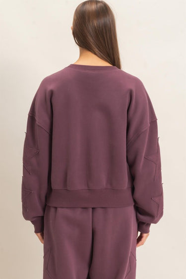 Plum Star Sleeve Sweatshirt | Cozy Oversized Boutique Pullover