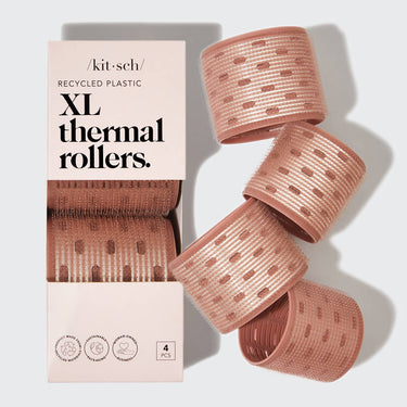 KITSCH Recycled Plastic XL Thermal Rollers 4-piece set in terracotta, large curling rollers for styling hair on a white background.