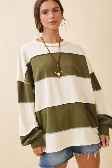 Contrast Panel Long Sleeve Slouchy Top