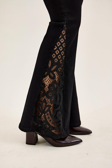 Judy Blue Jaqueline Black Lace Hem Ultra Flare Jeans