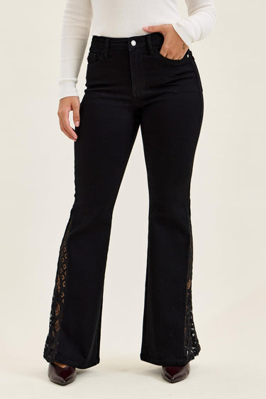 Judy Blue Jaqueline Black Lace Hem Ultra Flare Jeans