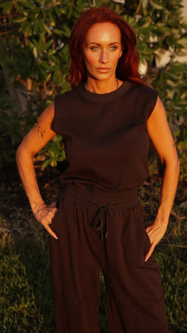 Washed Black Sleeveless Jogger Jumpsuit | Relaxed Drawstring One Piece