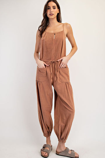 Pleated Drawstring Jogger Jumpsuit