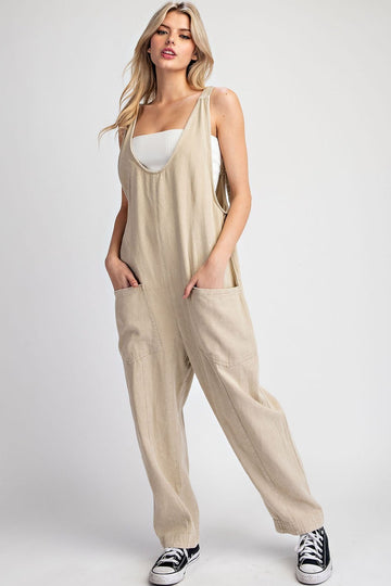 Mineral Washed Solid Scoop Neck Jumpsuit