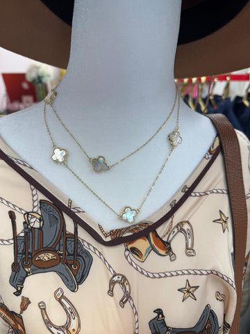 Long Gold White Flower Necklace