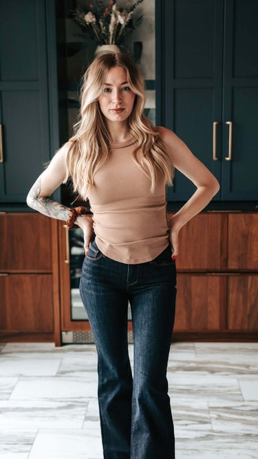 HAALA Denim BELLA : Trouser Flare (Deep Ocean) Gold Combo