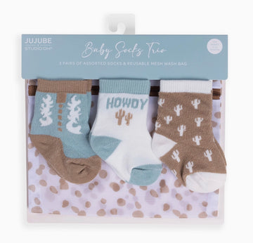 Howdy Partner Baby Socks Trio with Wash Bag