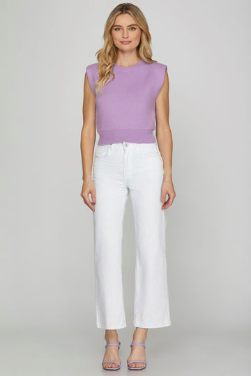 Sleeveless Knit Crop Sweater Top – Lilac