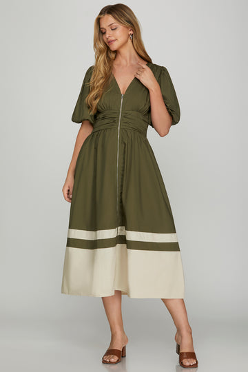Bubble Sleeve Midi Dress