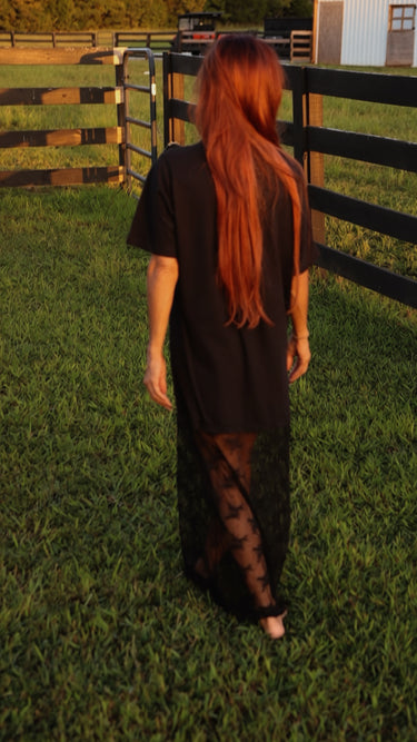 Vintage Horse Graphic Lace Maxi T-Shirt Dress | Western Black Maxi Dress