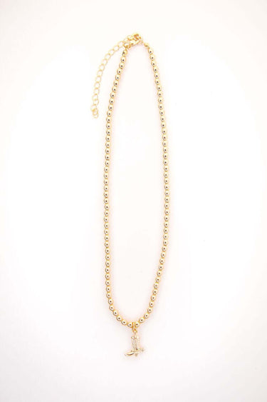 14" 18K Gold Plated Dainty Beaded Necklace with cowboy boot Charm