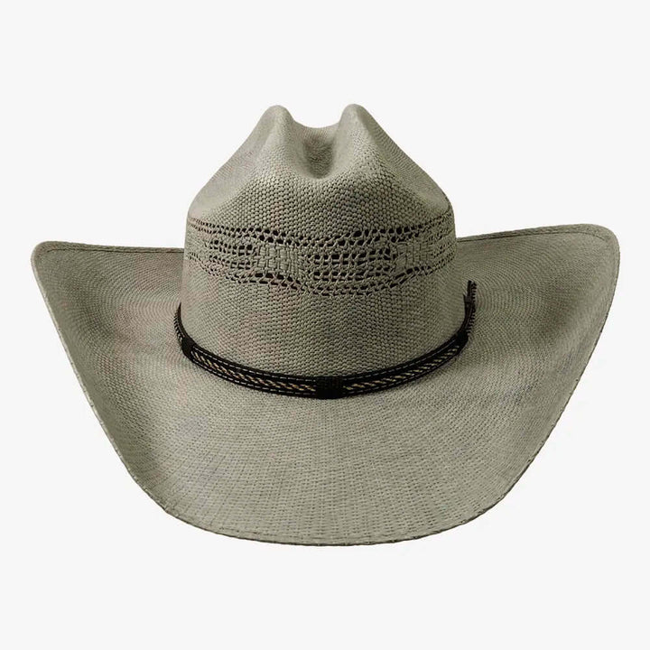 American Hat Maker Maverick men's vented crown Bangora straw cowboy hat with wide brim and classic western style.