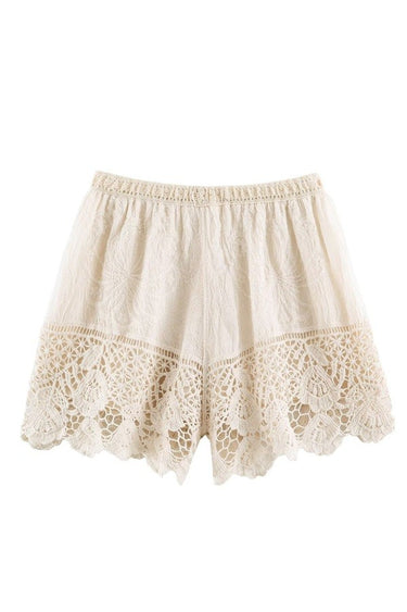 Free Spirit crochet lace shorts from Sunday Up featuring intricate lace details and a relaxed fit.