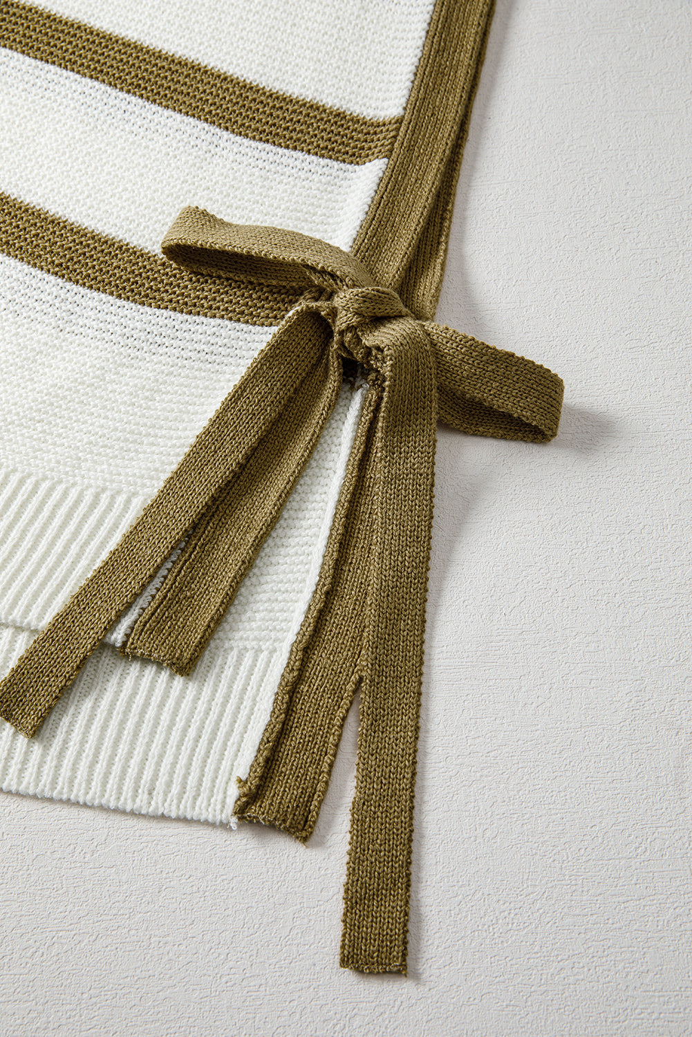 Khaki Stripe Tie Open Side Sweater Knitted Top