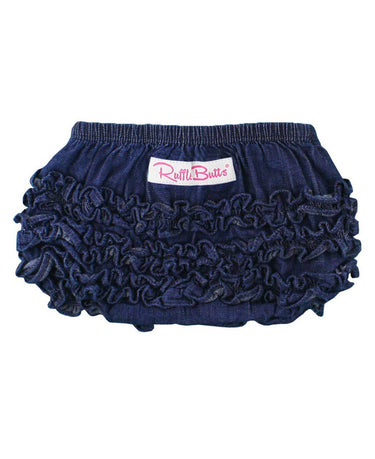 Baby Girls Dark Wash Woven RuffleButt Bloomer - Cowgirl Charm