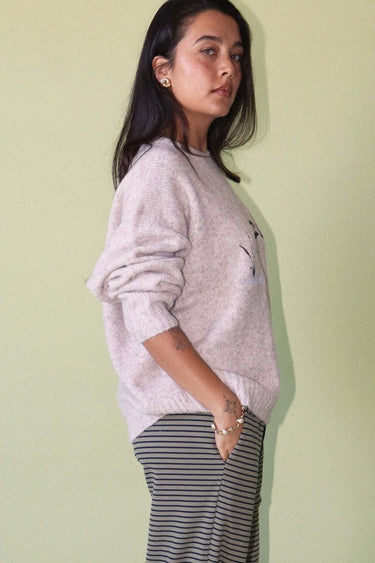 Bailey Rose embroidered duck knit sweater featuring colorful duck design and cozy ribbed cuffs and hem.