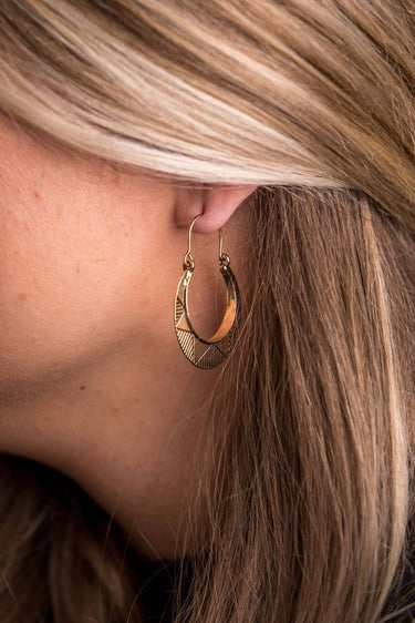 Burnished Gold Sun Stamped Hoop Earring - Cowgirl Charm