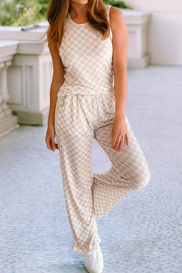 Checkered Print 2pcs Tank and Pants Set - Cowgirl Charm