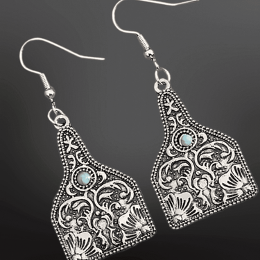 Cow Tag Western Faux Turquoise Earrings - Cowgirl Charm