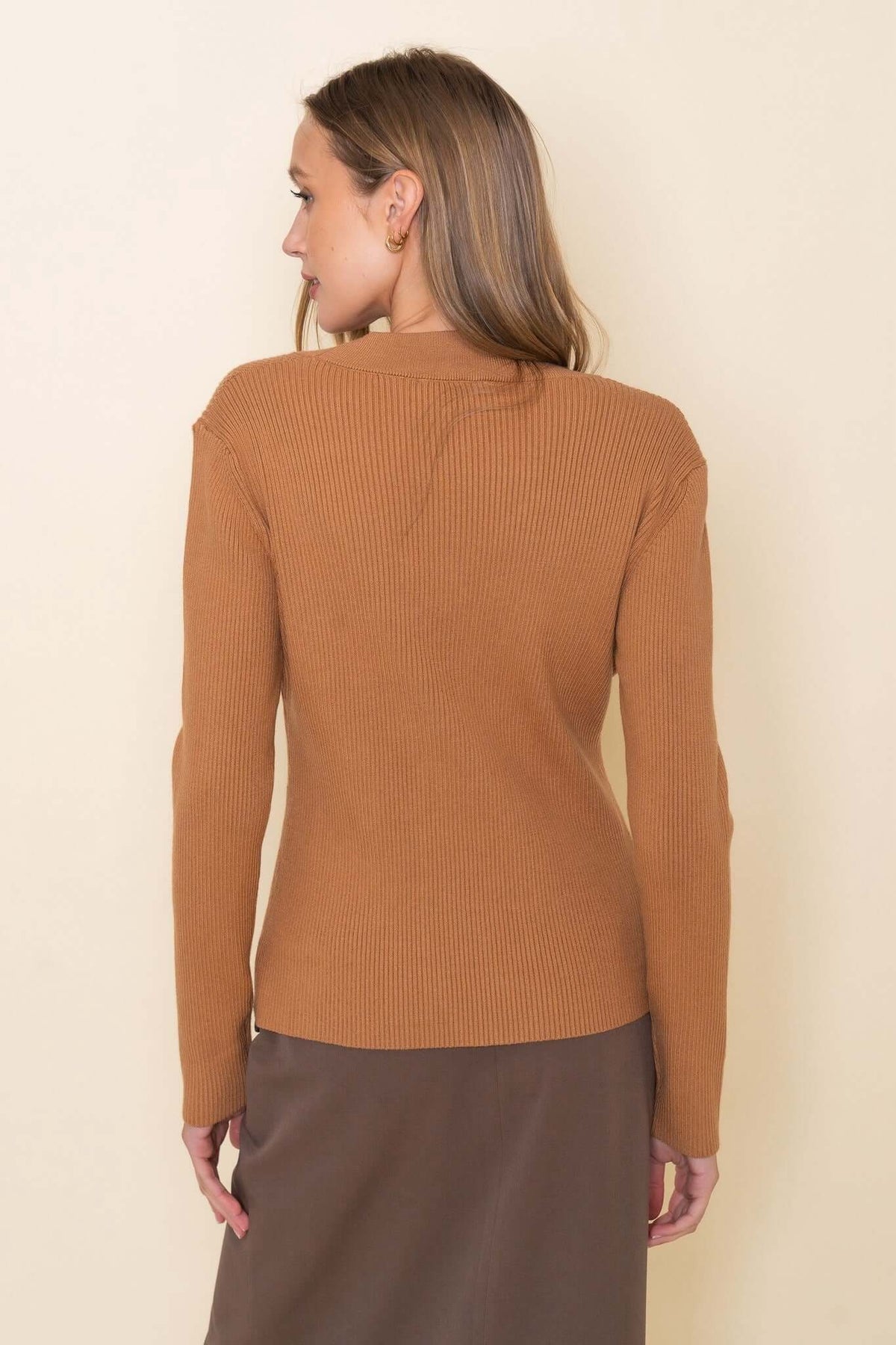 Gold horsebit cardigan by Fore Collection, stylish knit sweater with gold horsebit detail, lightweight and versatile for everyday wear.