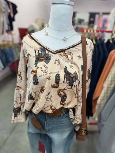 Half Sleeve Western Top - Cowgirl Charm