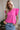 Hot pink ruffle sleeve top with scalloped V-neck, stylish blouse from Cowgirl Charm, perfect for casual or dressy occasions.