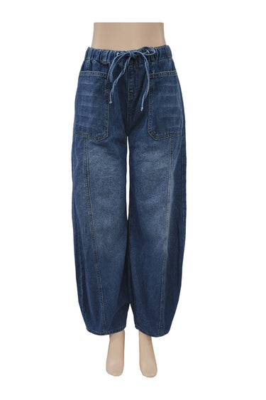 Laidback Mid - Waist Barrel Jeans - Cowgirl Charm