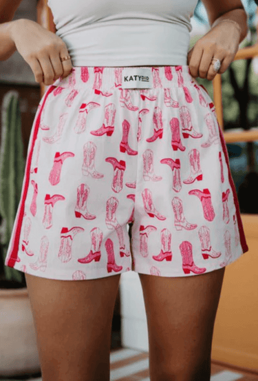 Light Pink Western Boots Boxer Shorts - Cowgirl Charm