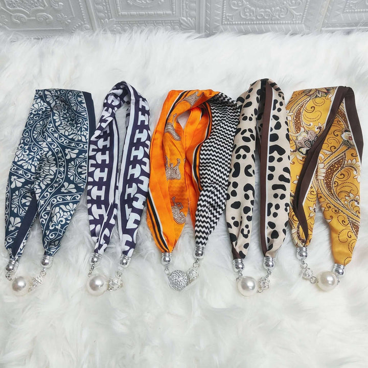 Elegant magnetic silk scarf necklace by ACCITY, featuring a stylish neck wrap with a smooth, silky texture and magnetic closure.