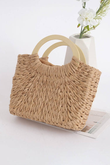 Cowgirl Charm Natural Charm woven handbag with braided leather handles and rustic design, perfect for casual or boho style.