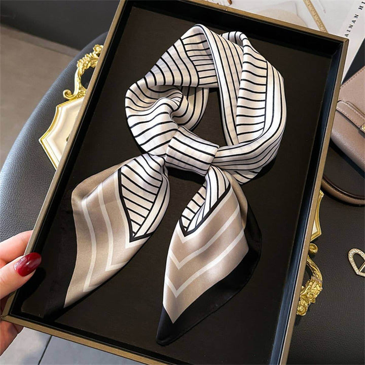 Printed satin square scarf by ACCITY, featuring a stylish pattern, suitable for office and casual wear.
