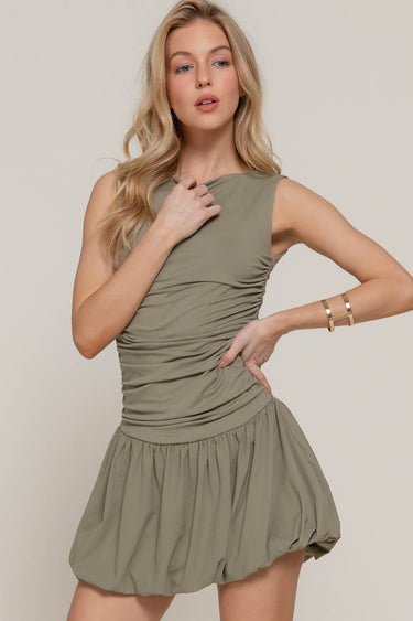 SLEEVELESS BOAT NECK VOLUMINOUS MINI DRESS - Cowgirl Charm