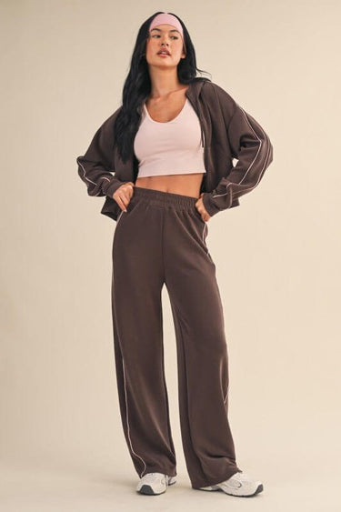 Kimberly C Soft Air Scuba Wide Leg Pant in active wear, featuring comfortable, flowy fabric and a relaxed fit for casual or athletic use.