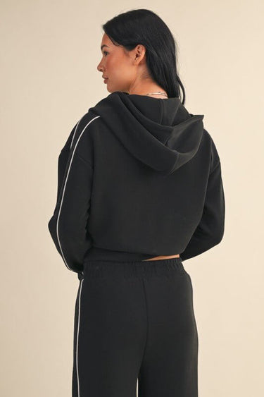 KIMBERLY C Soft Air Scuba Zip-Up Hoodie set, featuring a comfortable hoodie with a front zipper and soft fabric, styled with casual wear.
