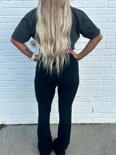 Soft knit flare leggings from Kimberly C, active wear with a comfortable fit and stylish flare design, perfect for casual or workout wear.