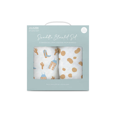 Swaddle Blanket Set Howdy Partner Blue - Cowgirl Charm