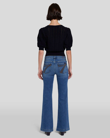 7 For All Mankind Dojo Clara jeans, women's denim bottoms with a slim fit, classic blue wash, and five-pocket design.