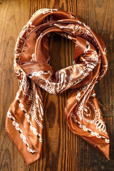 Vintage Fashion Satin Paisley Flower Prints Square Scarf - Cowgirl Charm